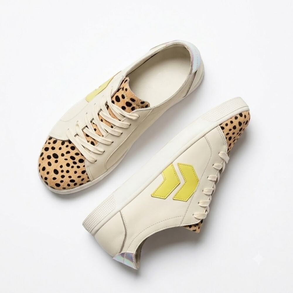 Dolce Vita Zaga Leather Trainers Shoes Cow Hair Fur White Low Casual Womens 9.5